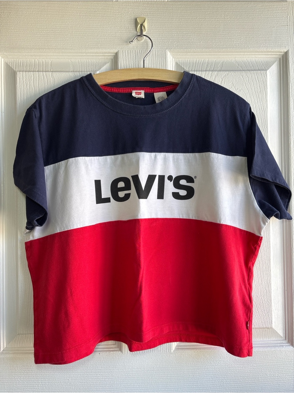 Y2K Crop Top Girl’s Small Crew Neck Navy/White/Red Levi’s